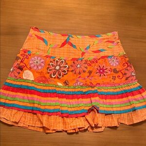 Vibrant‎ Orange Floral Mini Skirt
